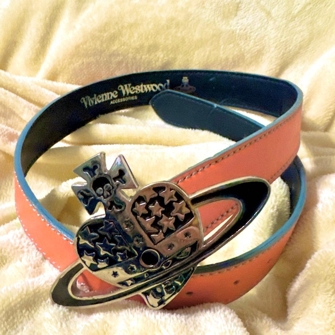 ヴィヴィアンウエストウッド ベルト オーブ スカル レザー オレンジ