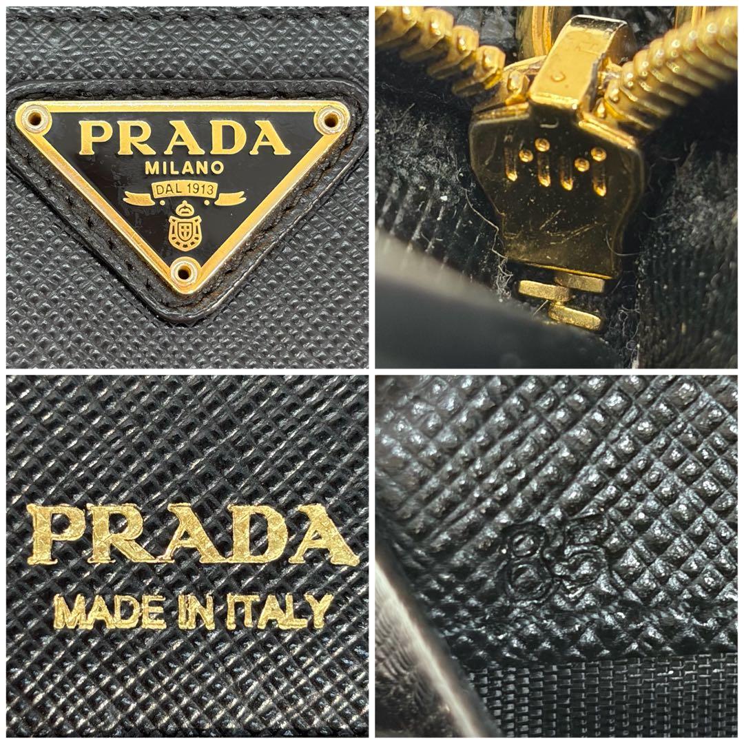 RFID搭載/未使用級✨プラダ　二つ折り財布 三角ロゴ L字 レザー 黒