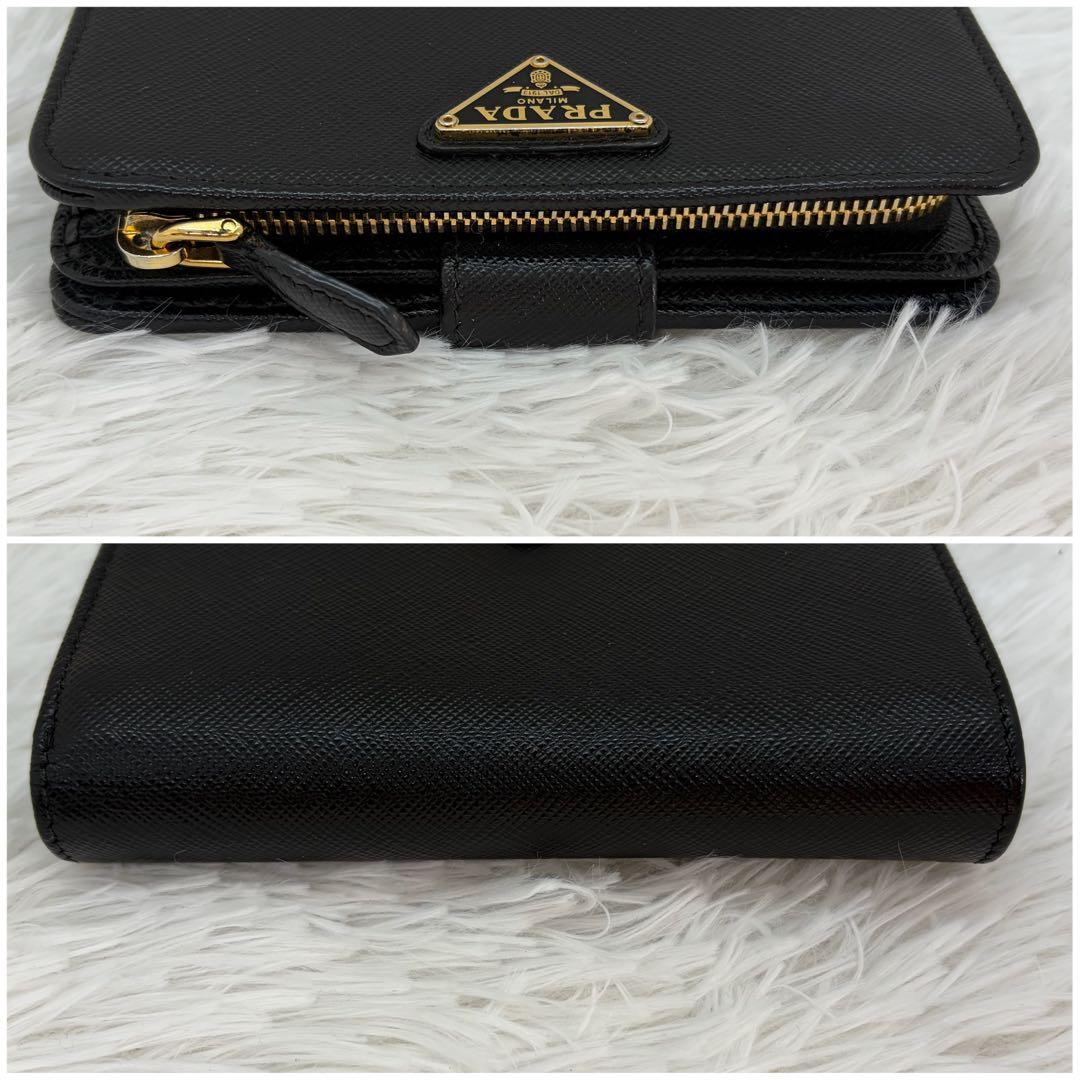RFID搭載/未使用級✨プラダ　二つ折り財布 三角ロゴ L字 レザー 黒