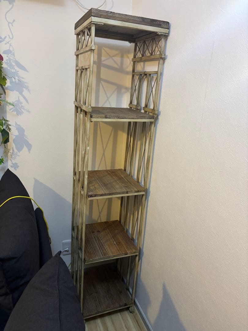 直接取引限定　 アンティーク調　天然木　メタルラック オープンシェルフ 4段