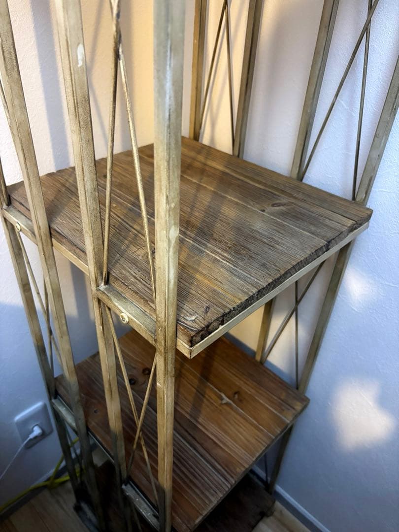 直接取引限定　 アンティーク調　天然木　メタルラック オープンシェルフ 4段