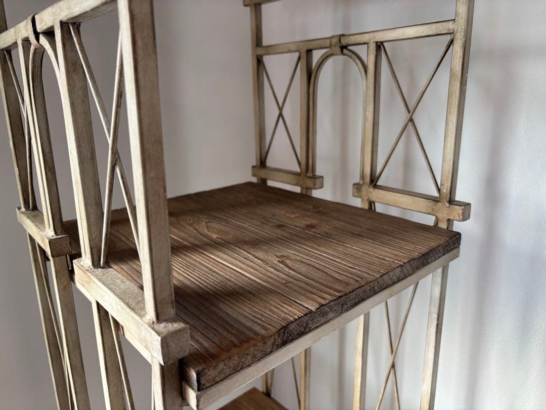 直接取引限定　 アンティーク調　天然木　メタルラック オープンシェルフ 4段