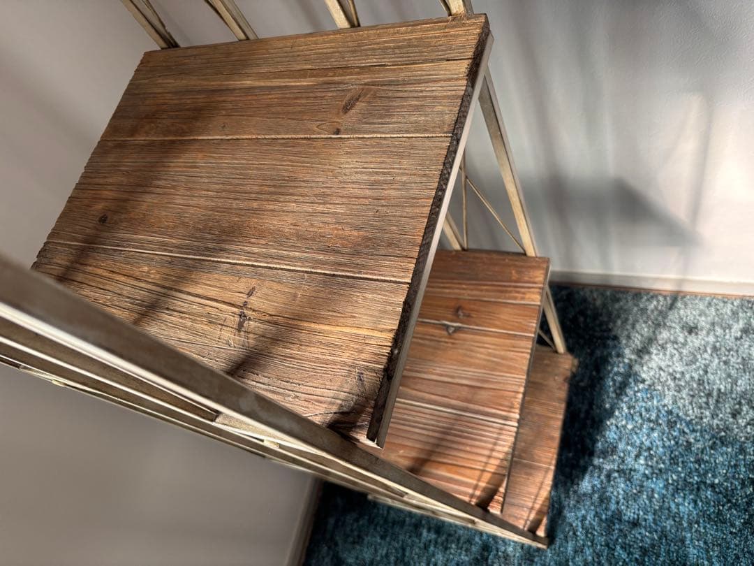 直接取引限定　 アンティーク調　天然木　メタルラック オープンシェルフ 4段