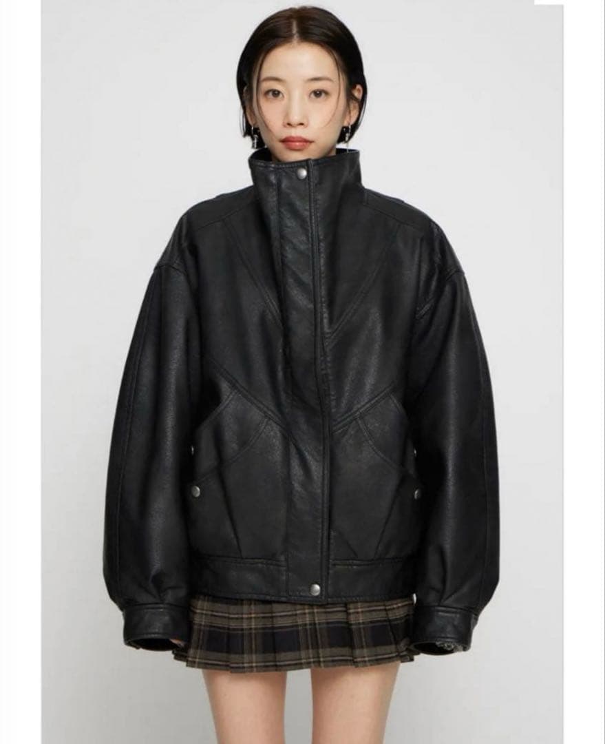 LAGUA GEM STAND NECK FAUX LEATHER ブルゾン