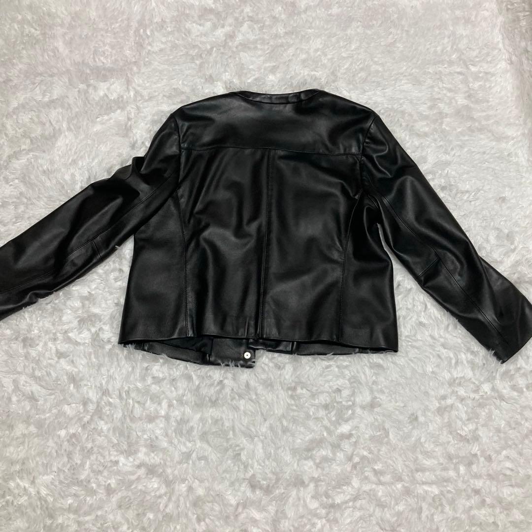 【プリン】23区 シープレザー ノーカラー レザージャケット 46