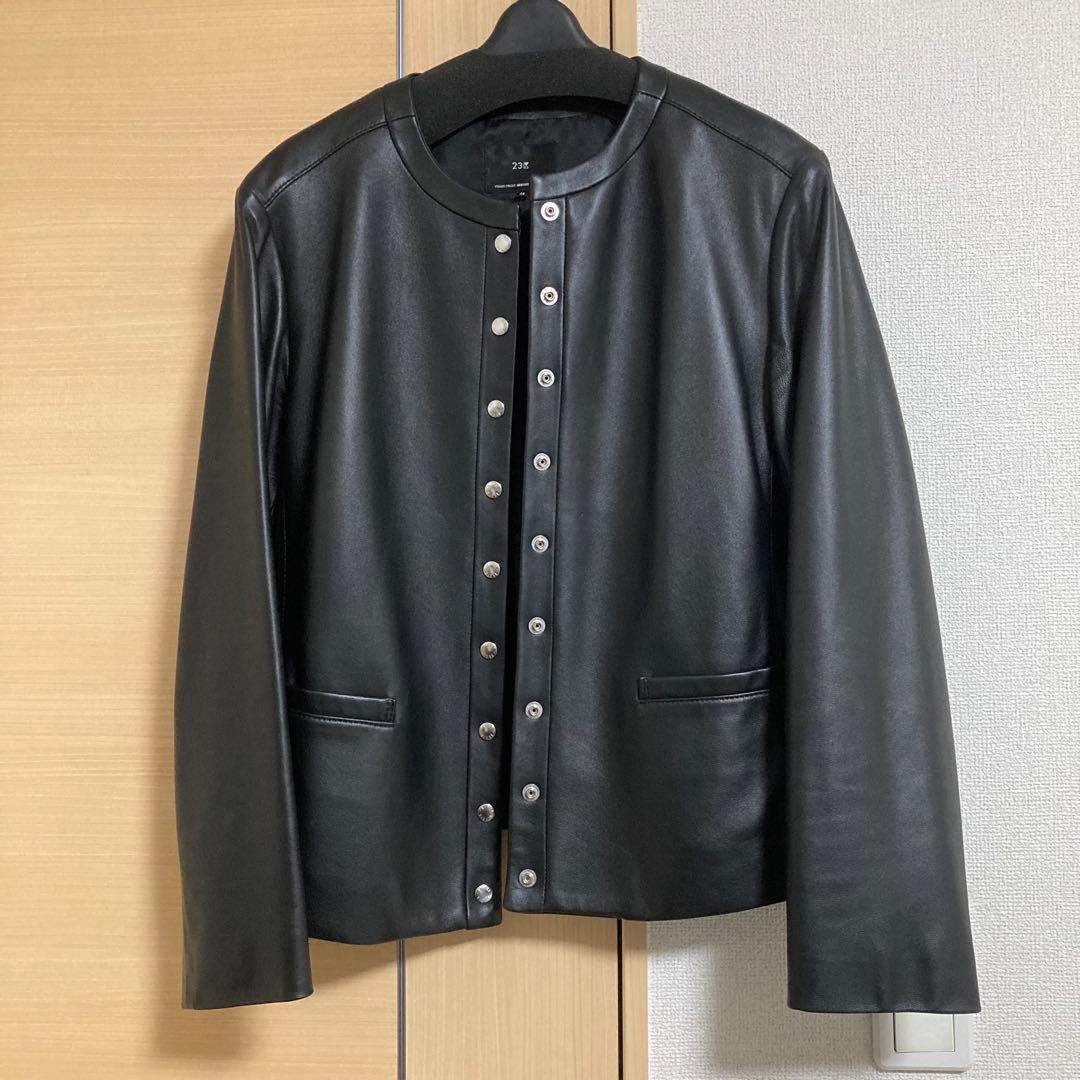 【プリン】23区 シープレザー ノーカラー レザージャケット 46