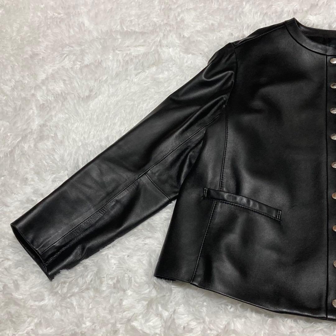 【プリン】23区 シープレザー ノーカラー レザージャケット 46