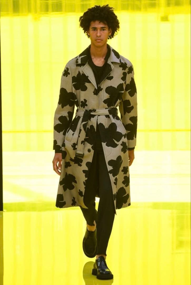 NEIL BARRETT 花柄 コート 44 ニールバレット 黒×ベージュ