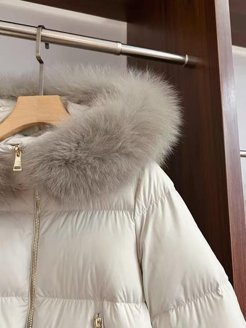 極美品アイボリー ファー付きダウンジャケット*