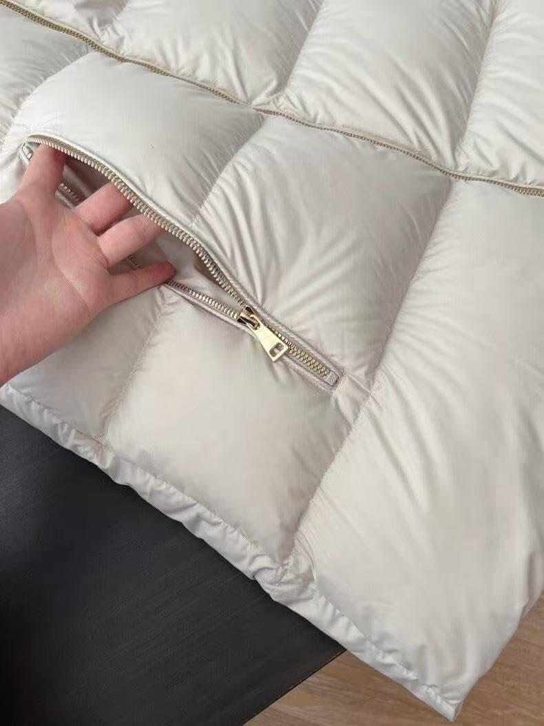 極美品アイボリー ファー付きダウンジャケット*