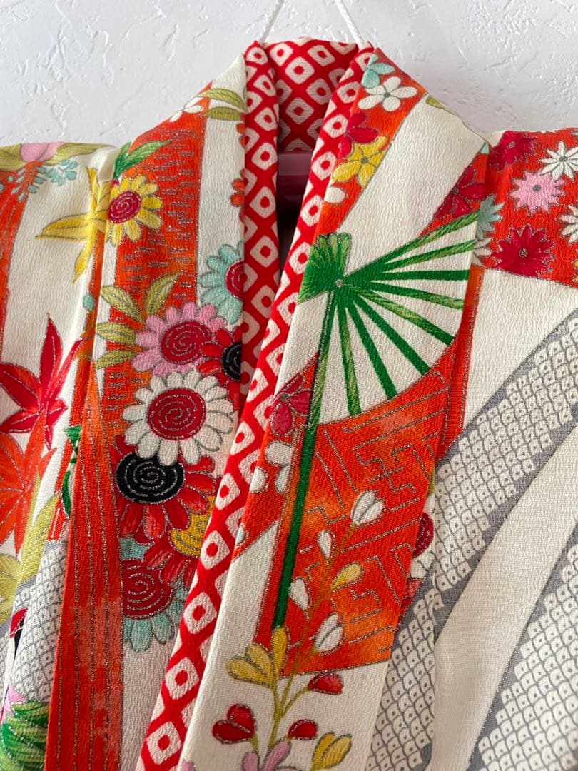 七五三 アンティークお着物セット　小柄な7歳さん　6歳　作り帯コーデ　髪飾り付き