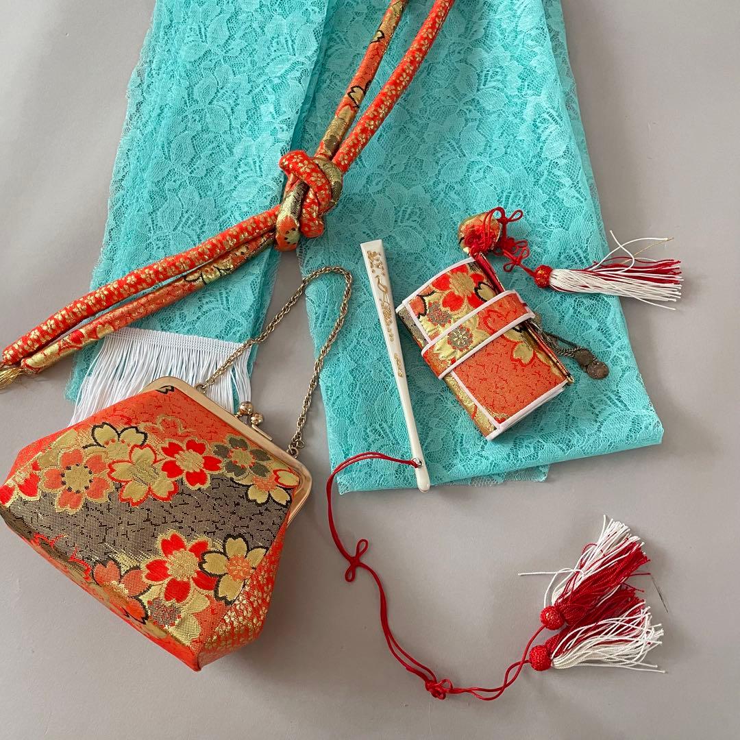 七五三 アンティークお着物セット　小柄な7歳さん　6歳　作り帯コーデ　髪飾り付き