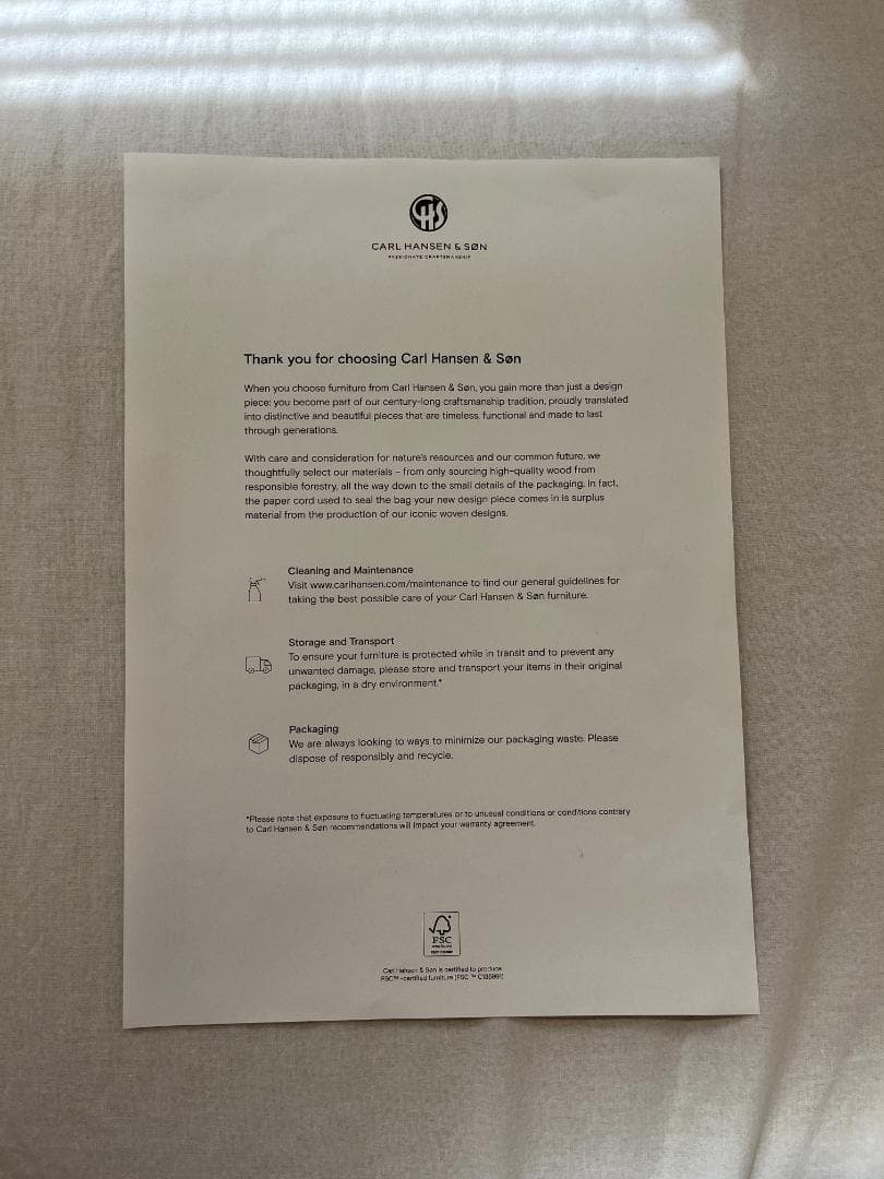 【未使用】カールハンセン Yチェア　ビーチ材、オイル仕上げ