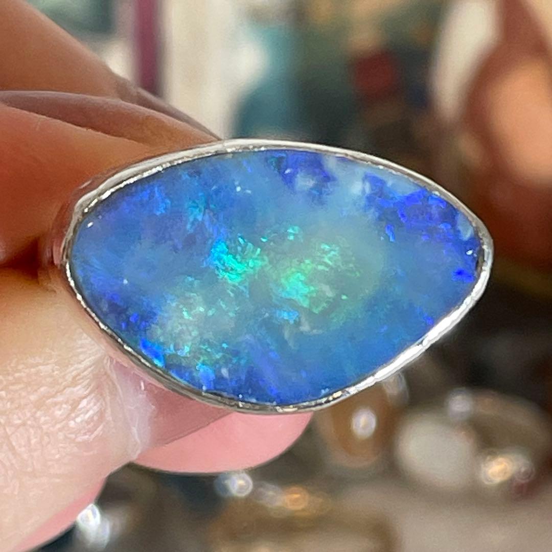 ハンドメイド　シルバー925 シルバーリング　ダブレットボルダーオパール