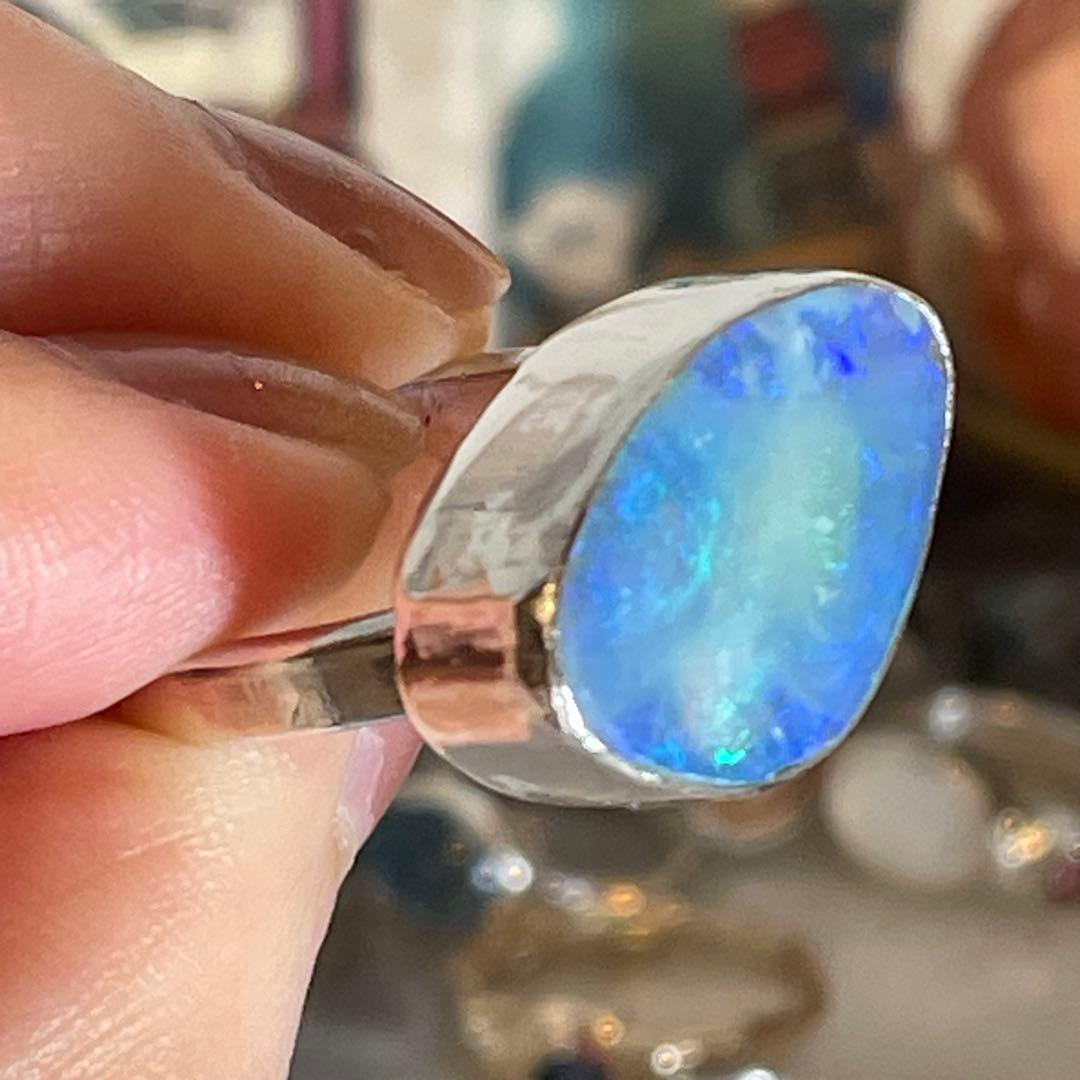 ハンドメイド　シルバー925 シルバーリング　ダブレットボルダーオパール