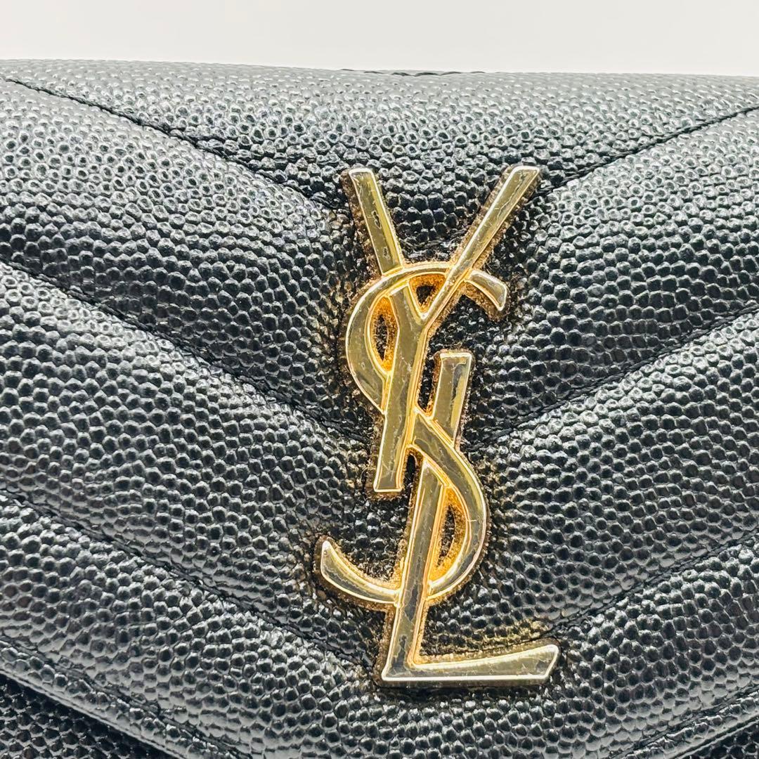 SAINT LAURENT 三つ折り キャビアスキン Vステッチ カサンドラ