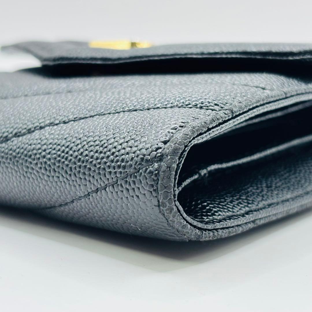 SAINT LAURENT 三つ折り キャビアスキン Vステッチ カサンドラ