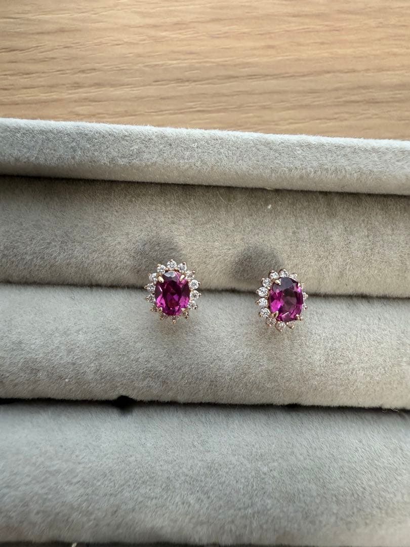 k18 ピアス ロードライトガーネット×ダイヤ