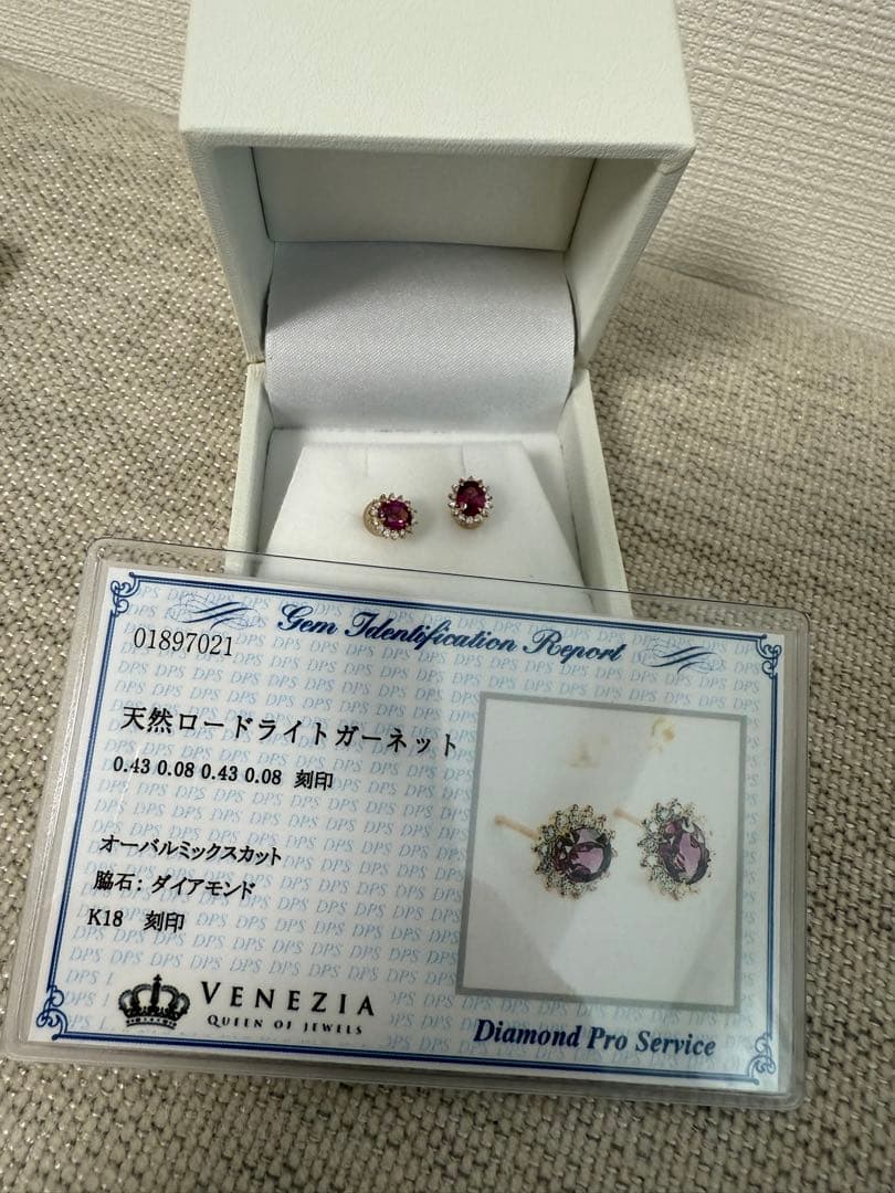 k18 ピアス ロードライトガーネット×ダイヤ