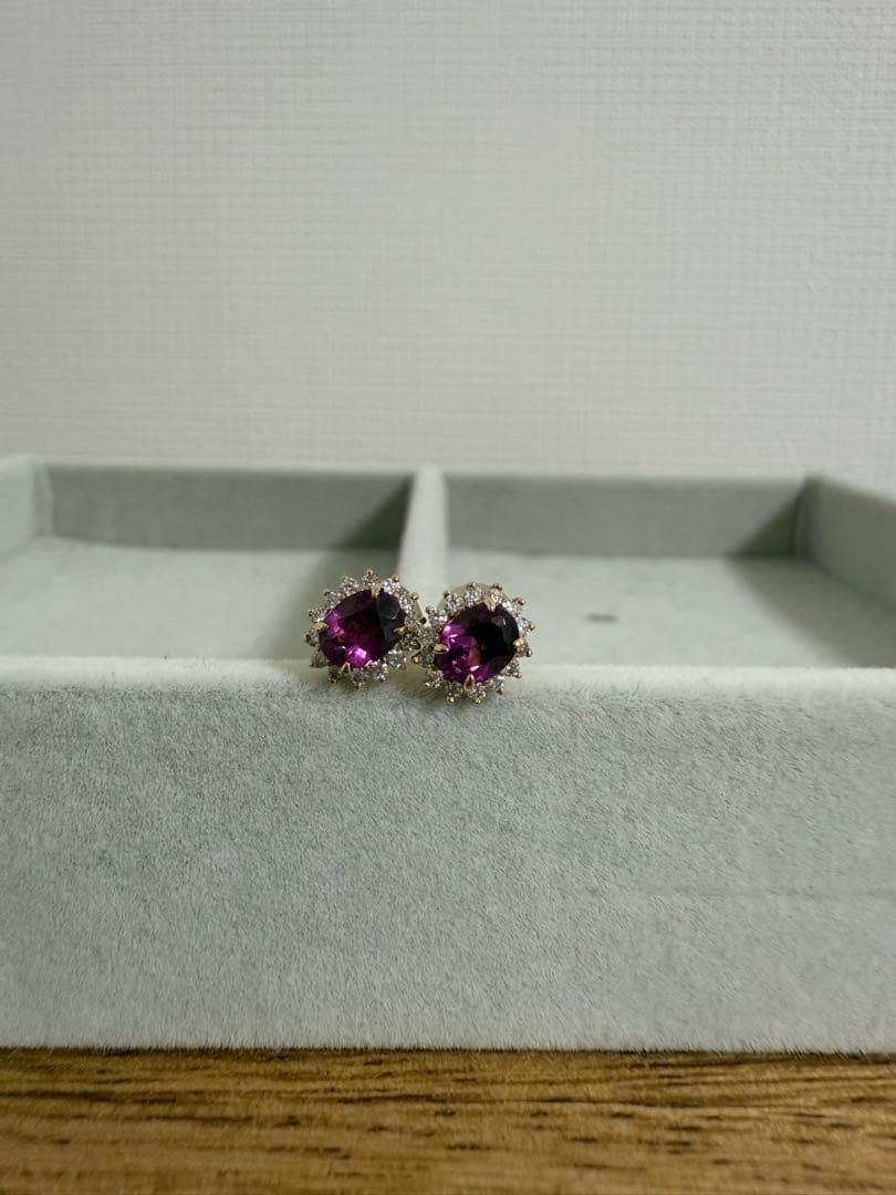 k18 ピアス ロードライトガーネット×ダイヤ