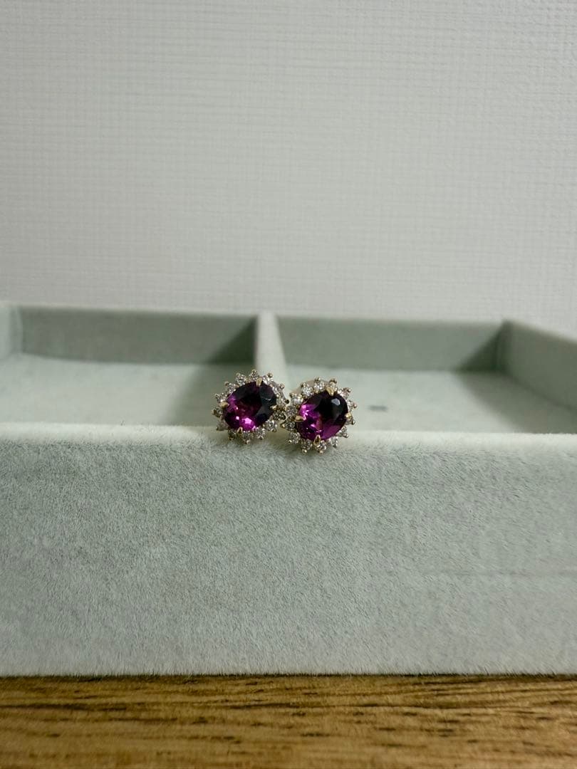 k18 ピアス ロードライトガーネット×ダイヤ