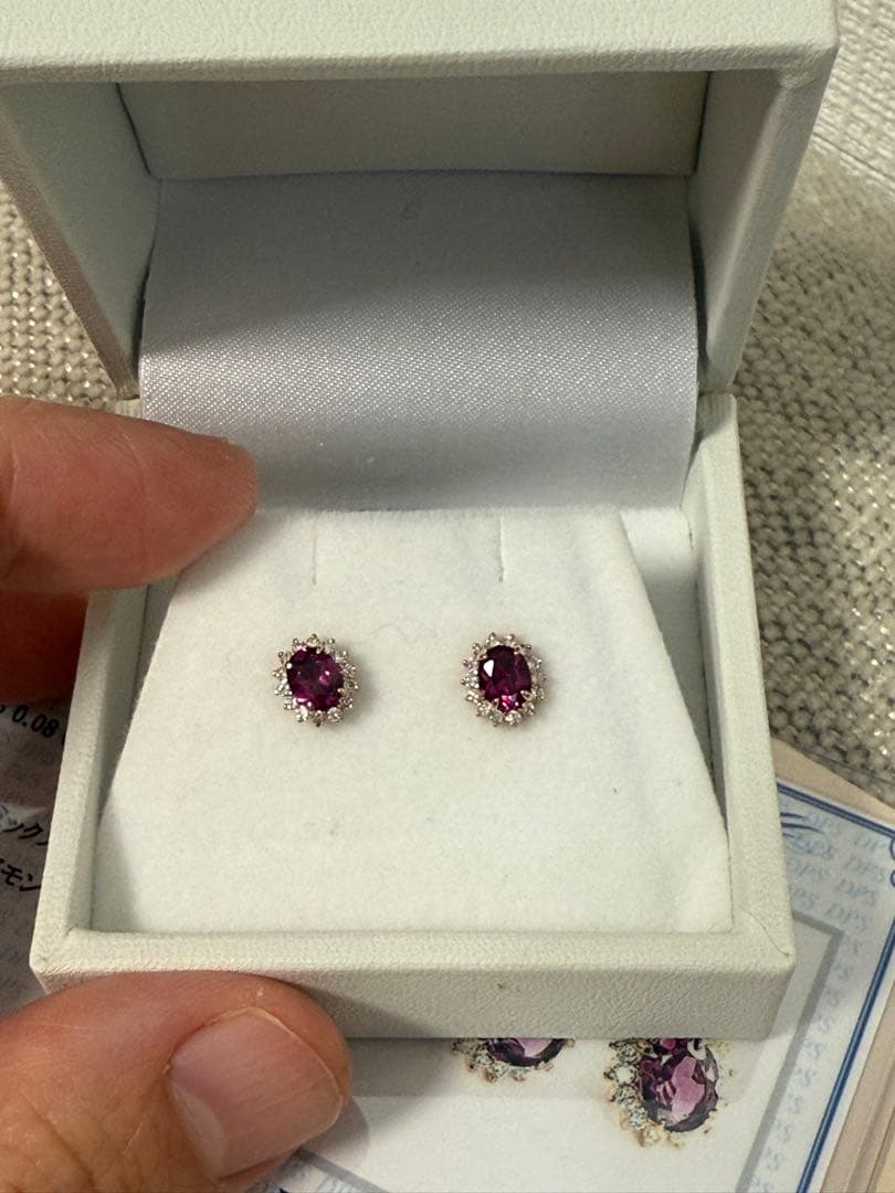 k18 ピアス ロードライトガーネット×ダイヤ