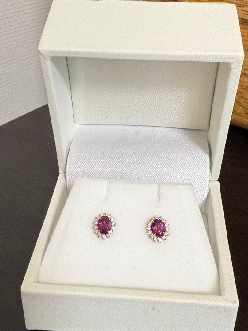 k18 ピアス ロードライトガーネット×ダイヤ