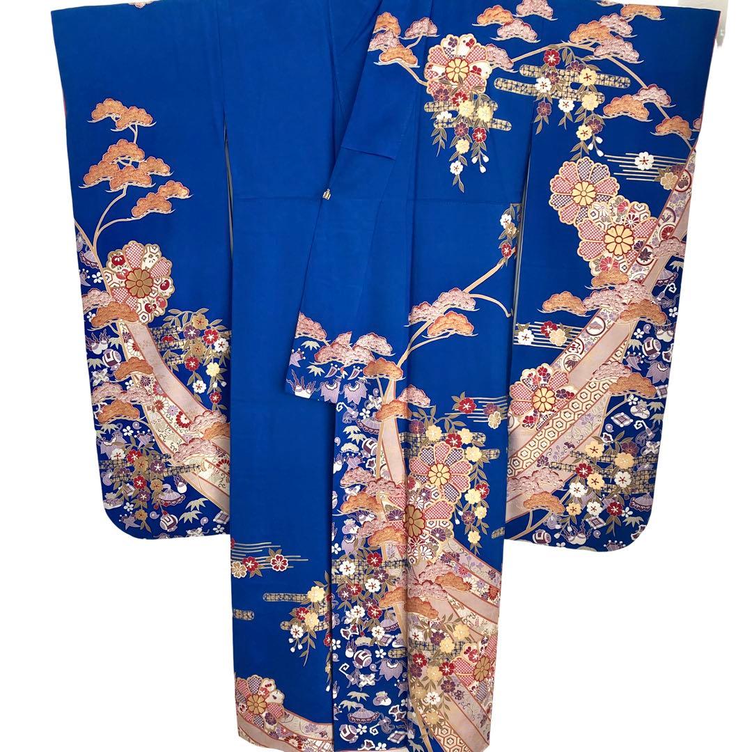 ™️ 青　古典柄　宝尽くし　振袖4点セット‼️お振袖セット‼️NO92