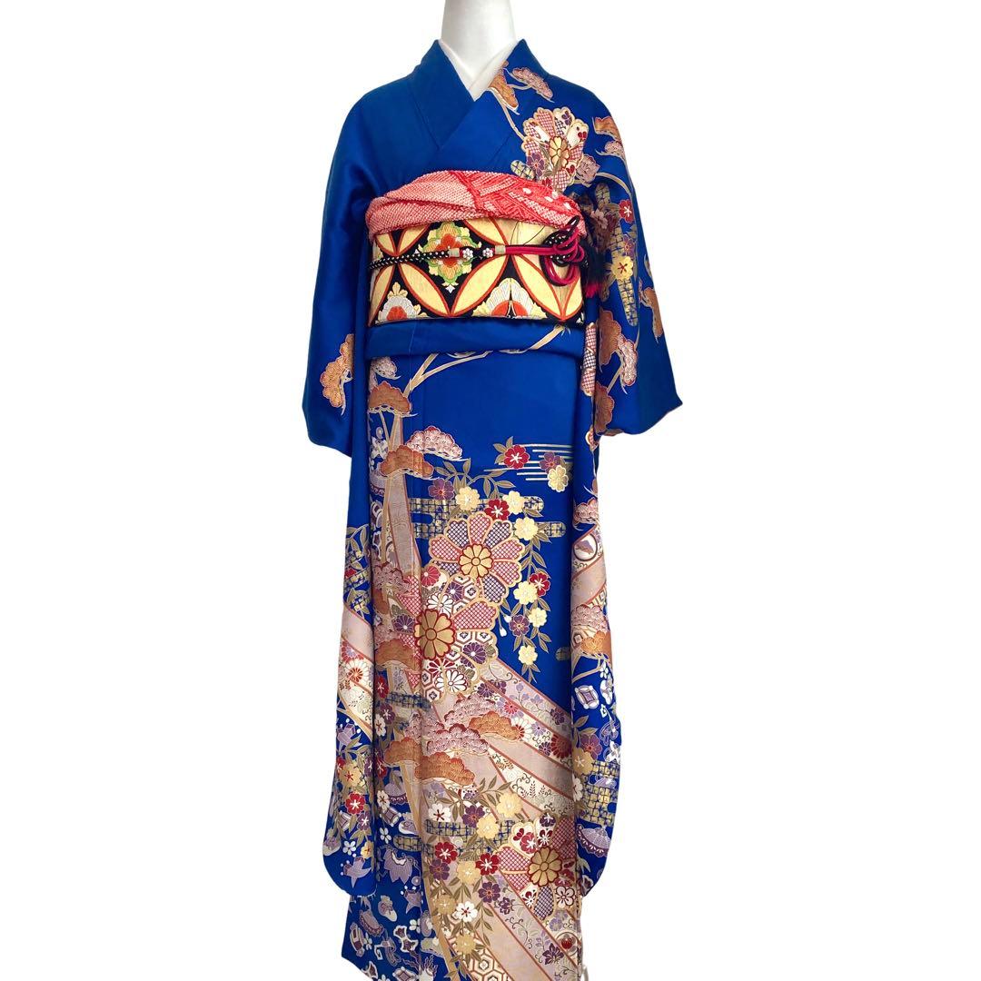 ™️ 青　古典柄　宝尽くし　振袖4点セット‼️お振袖セット‼️NO92