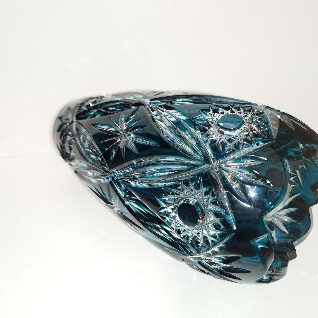 【希少】エルベクリスタル 色被せ花瓶 シーブルー 高さ23cm