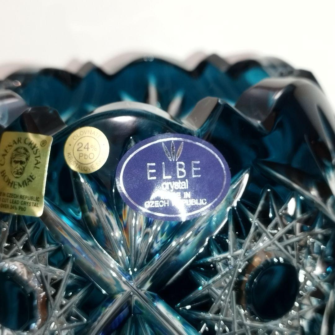 【希少】エルベクリスタル 色被せ花瓶 シーブルー 高さ23cm