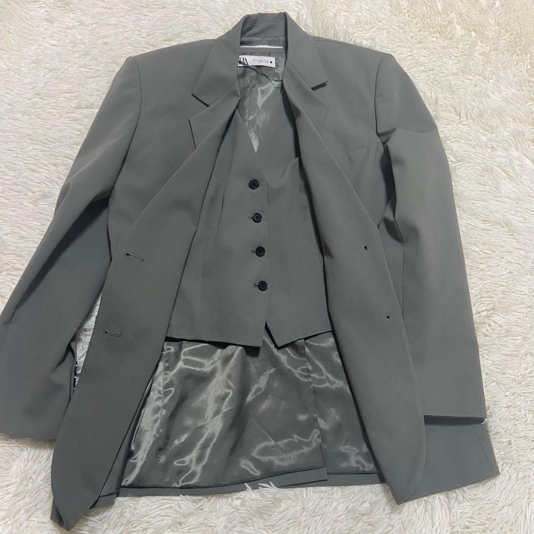 ザラ　3ピースセットアップ　スーツ　グリーン　サイズM X L