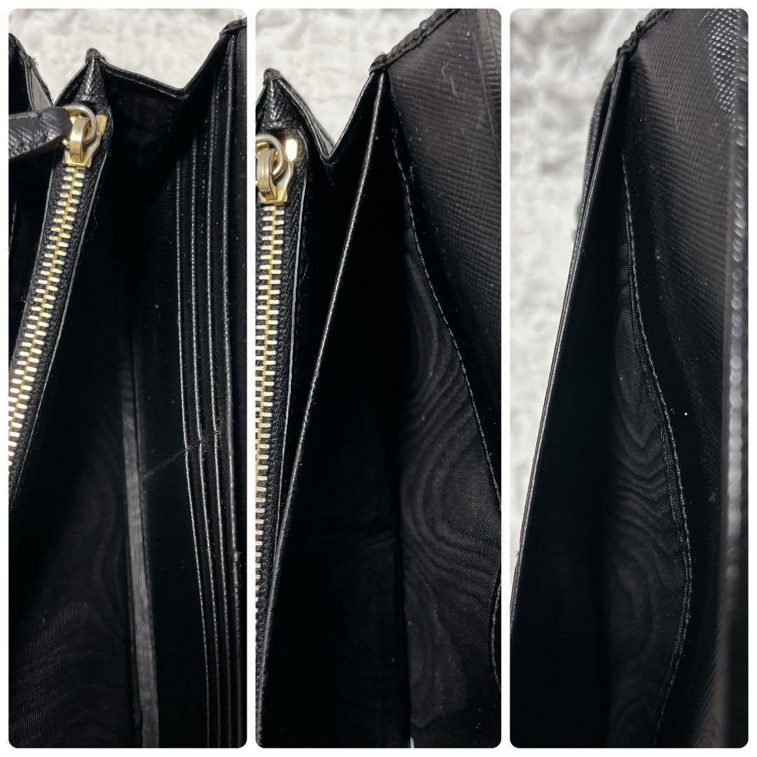 美品✨プラダ 2つ折り長財布 サイフィアーノレザー 三角プレート トライアングル