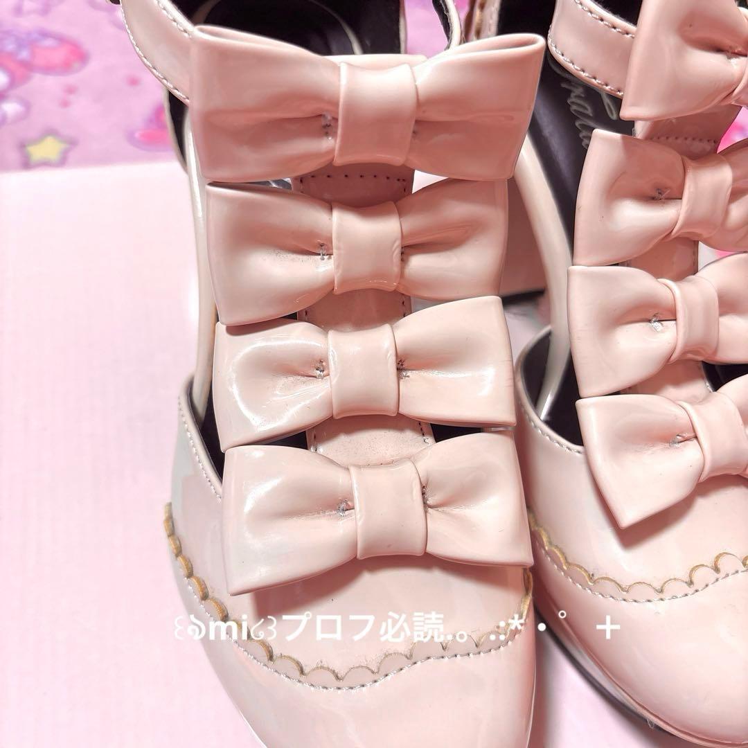激希少♡トゥララ　4連ビッグリボンパンプス　ロリータ　姫ギャル　ピンク　リズリサ