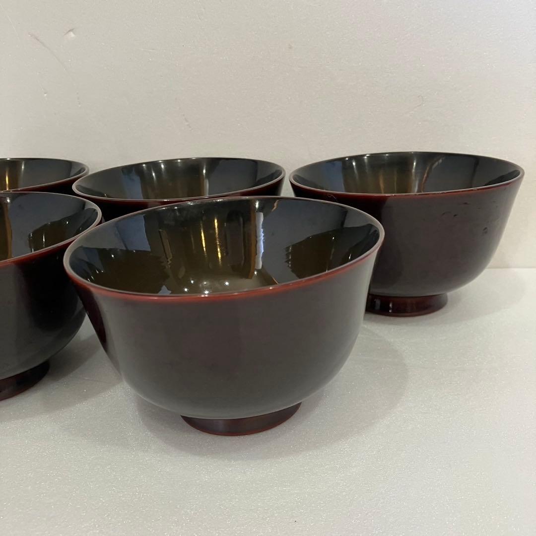 未使用【木製漆器 汁椀 まとめ売り】５個 会津塗り 羽反しじみ椀