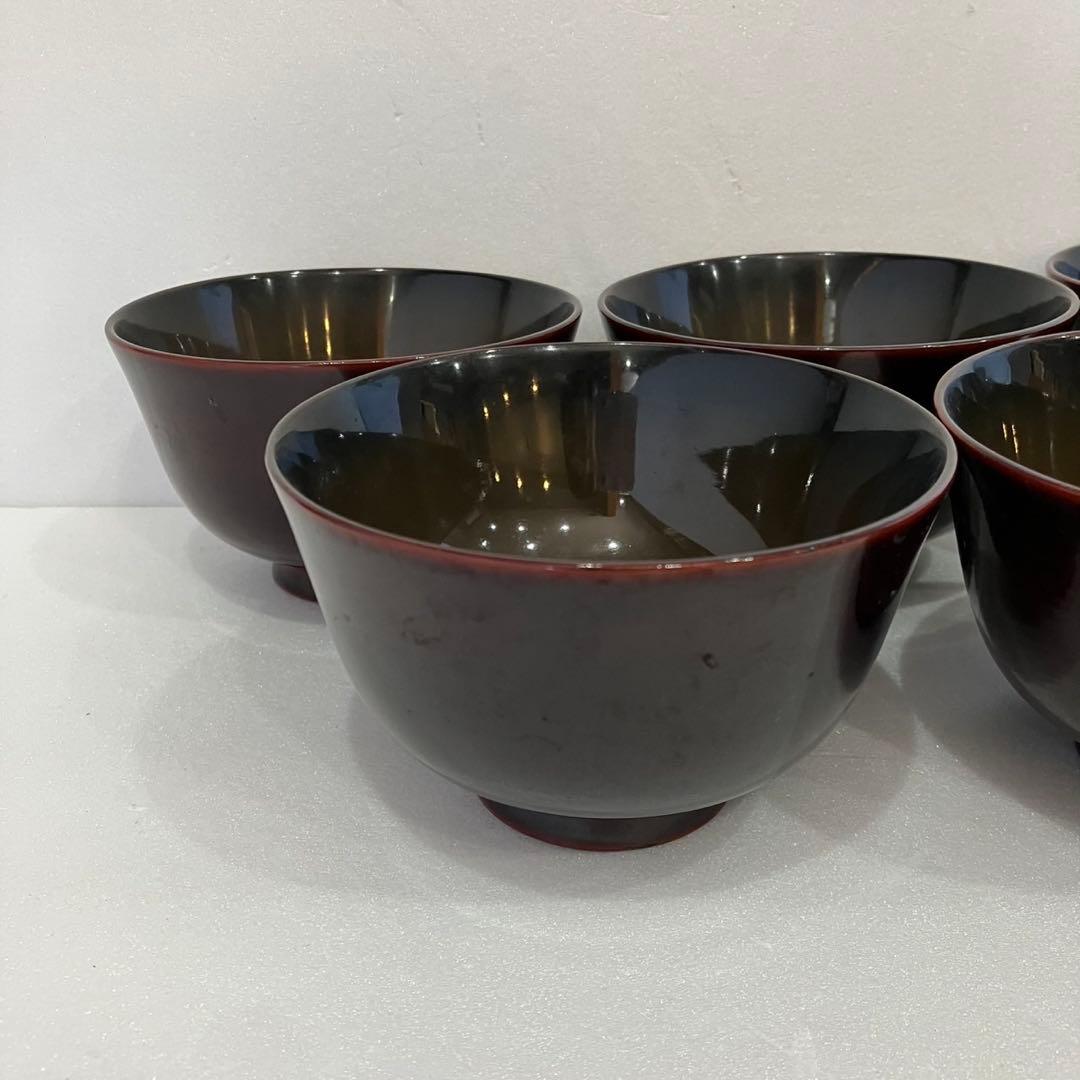 未使用【木製漆器 汁椀 まとめ売り】５個 会津塗り 羽反しじみ椀