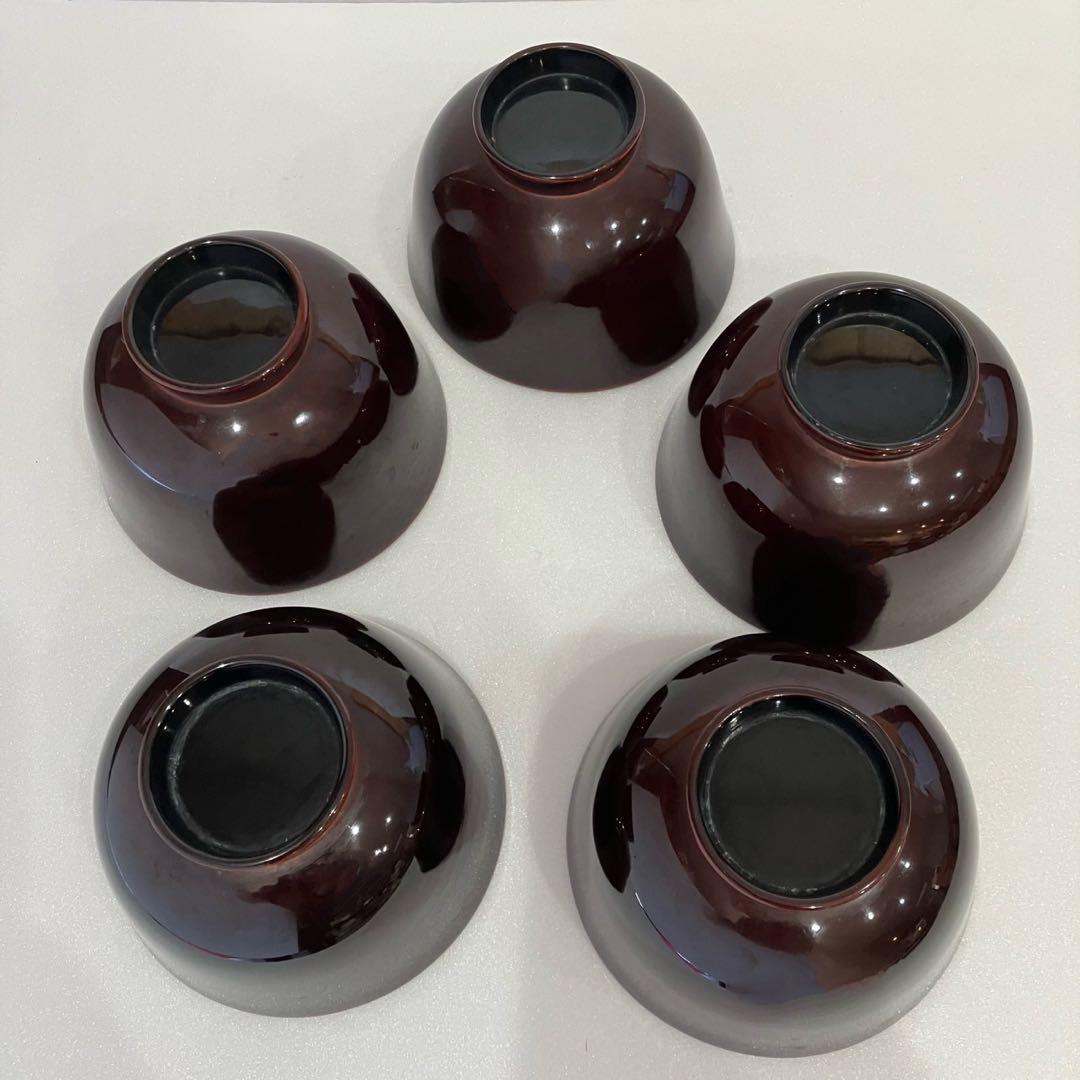 未使用【木製漆器 汁椀 まとめ売り】５個 会津塗り 羽反しじみ椀