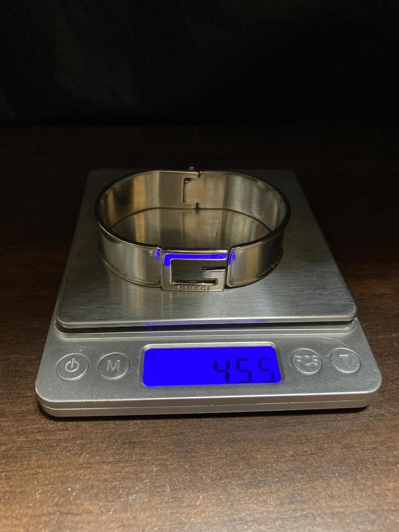 美品 GUCCI グッチ バングル ブレスレット シルバー メタル Gロゴ