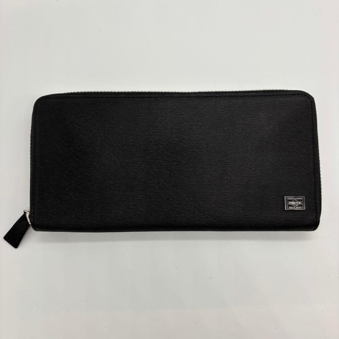 【極美品】ポーター カレント 長財布 ラウンドジップ レザー 本革 ロゴ 黒