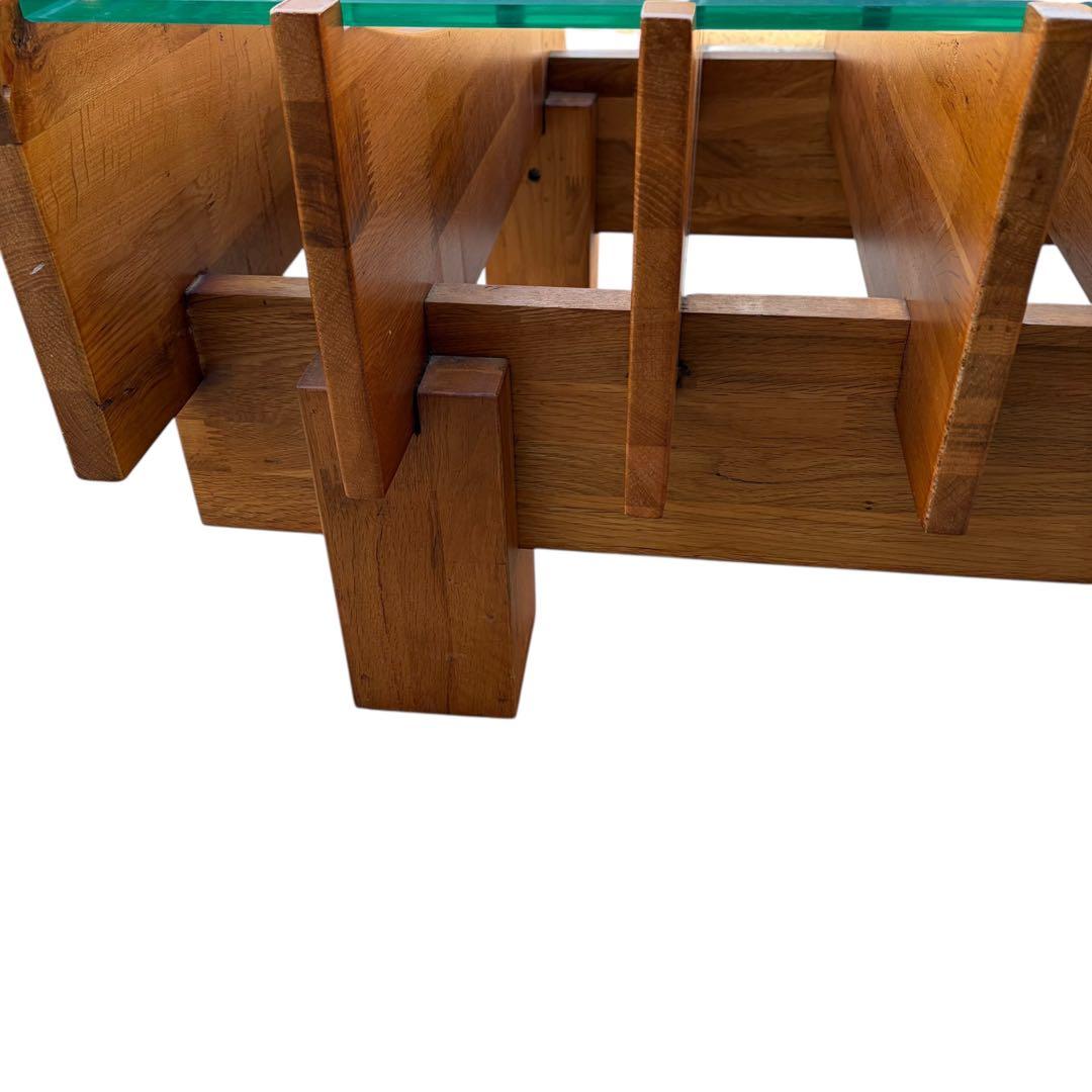 【超希少】オーク無垢材 ガラス センターテーブル ポストモダン