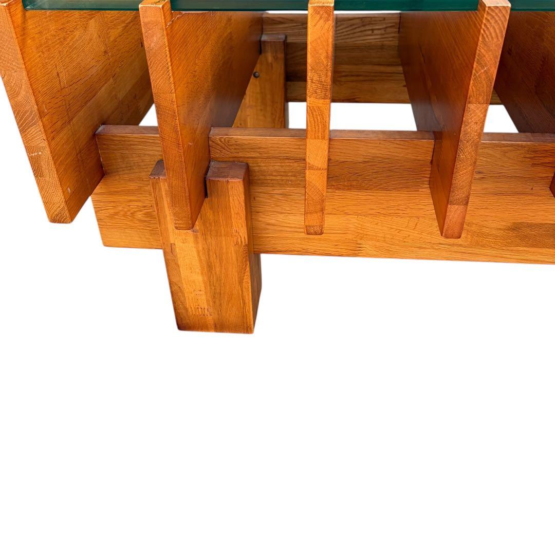 【超希少】オーク無垢材 ガラス センターテーブル ポストモダン