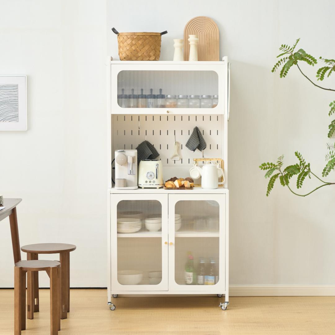 超人気！食器棚 キッチンカウンター スリム キッチン収納 ガラス　幅80CM