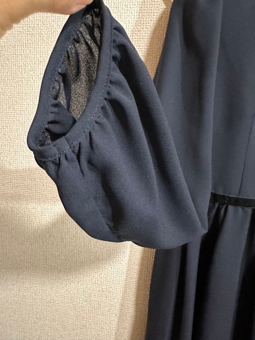 BEAMSネイビー 長袖 フォーマルワンピース キッズ150フリル襟