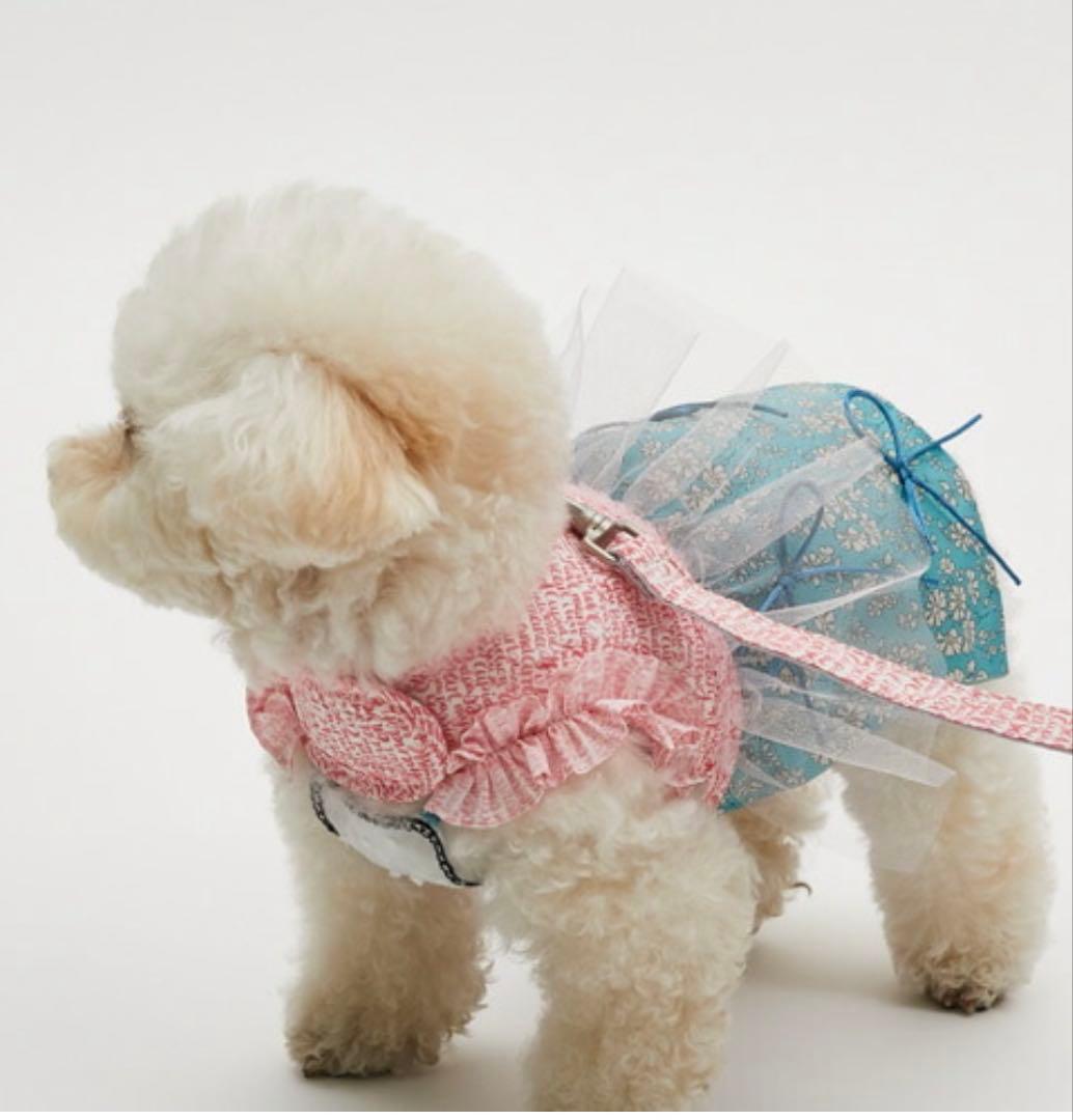 louisdog ピンク文字柄チュールハーネス　リード付き　Ｌサイズ