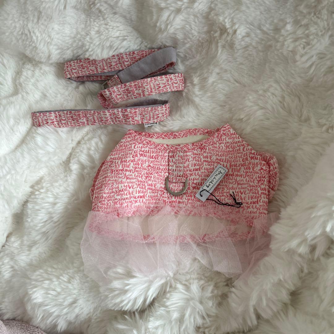 louisdog ピンク文字柄チュールハーネス　リード付き　Ｌサイズ