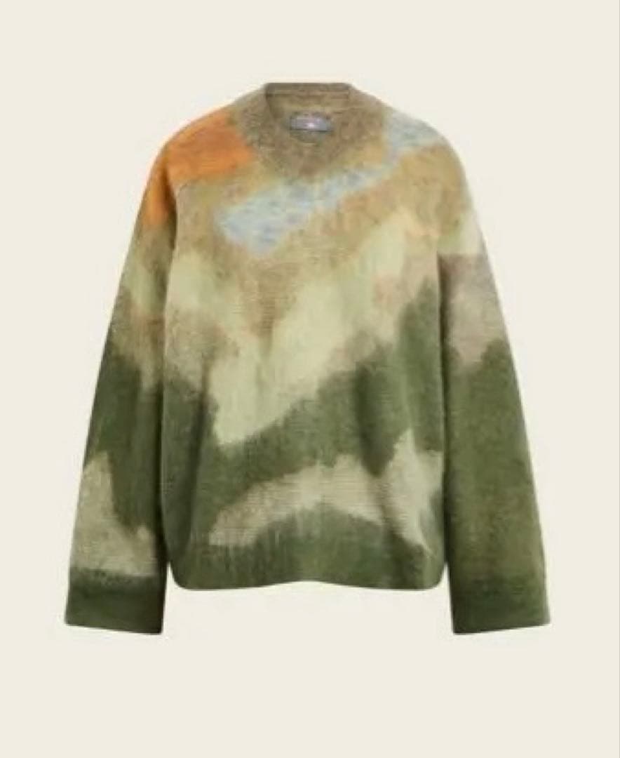 cotelac オリーブグリーン カモフラ Vネックセーター