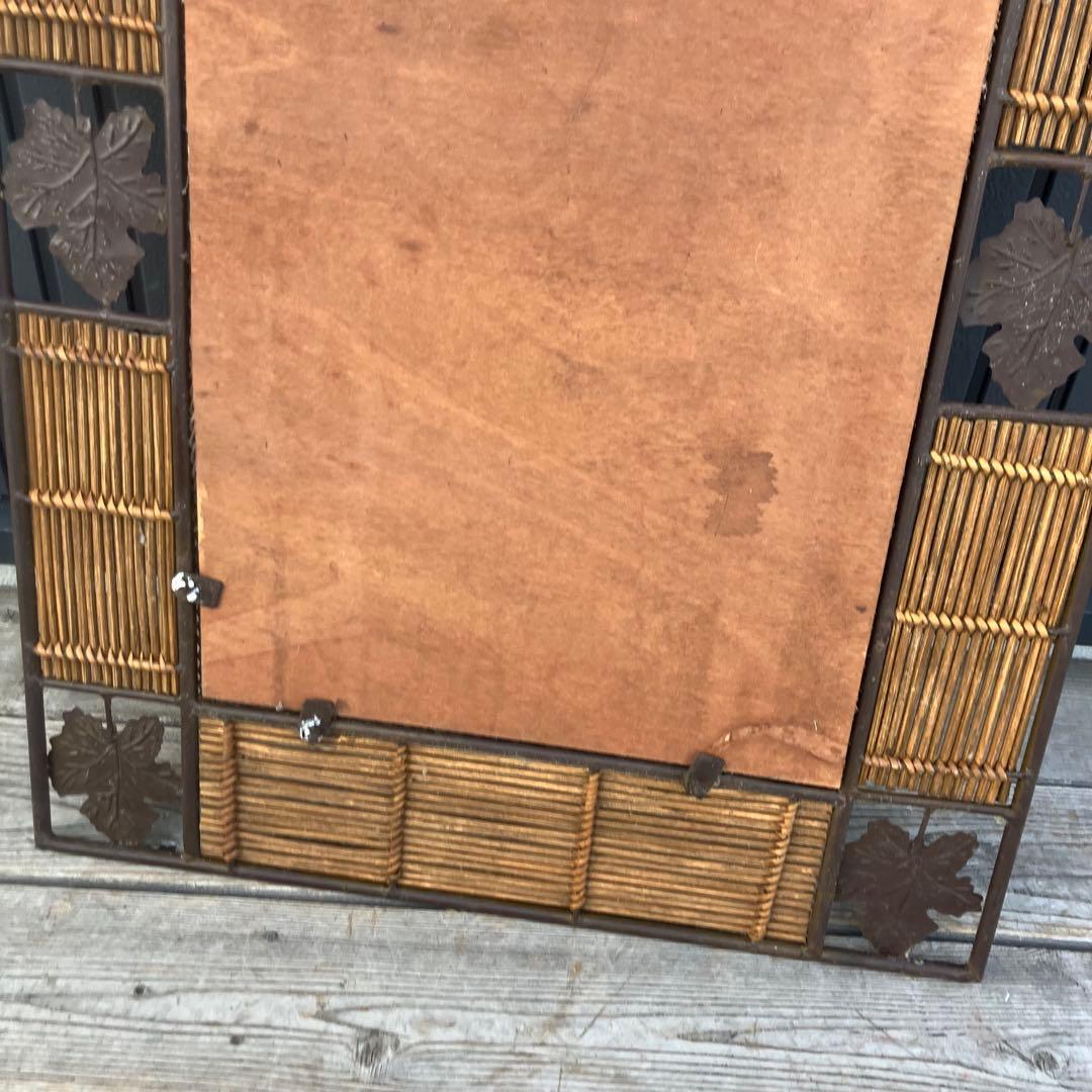 アンティーク アイアンフレーム 葉っぱ柄装飾ミラー 装飾 バンブー 壁掛けミラー