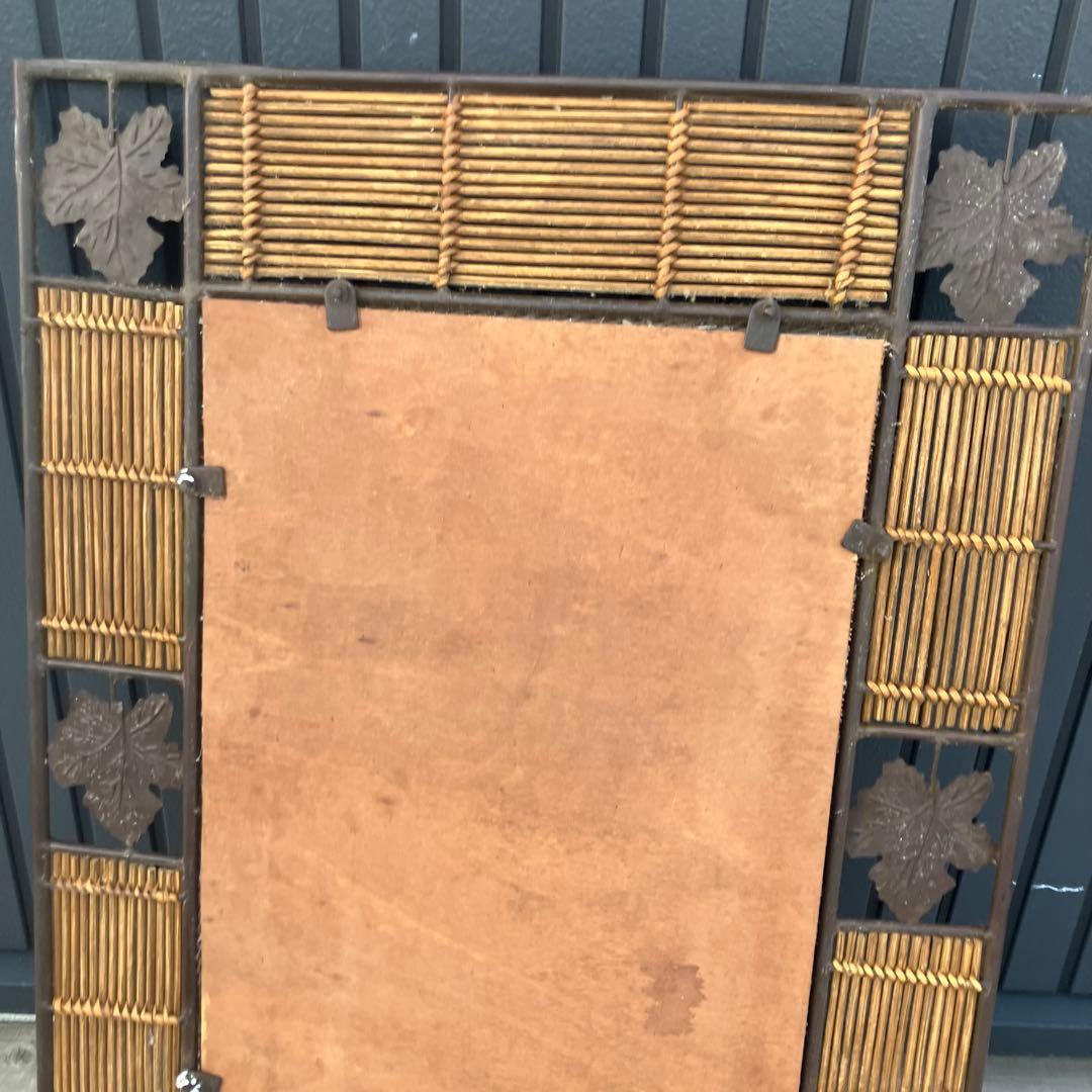 アンティーク アイアンフレーム 葉っぱ柄装飾ミラー 装飾 バンブー 壁掛けミラー