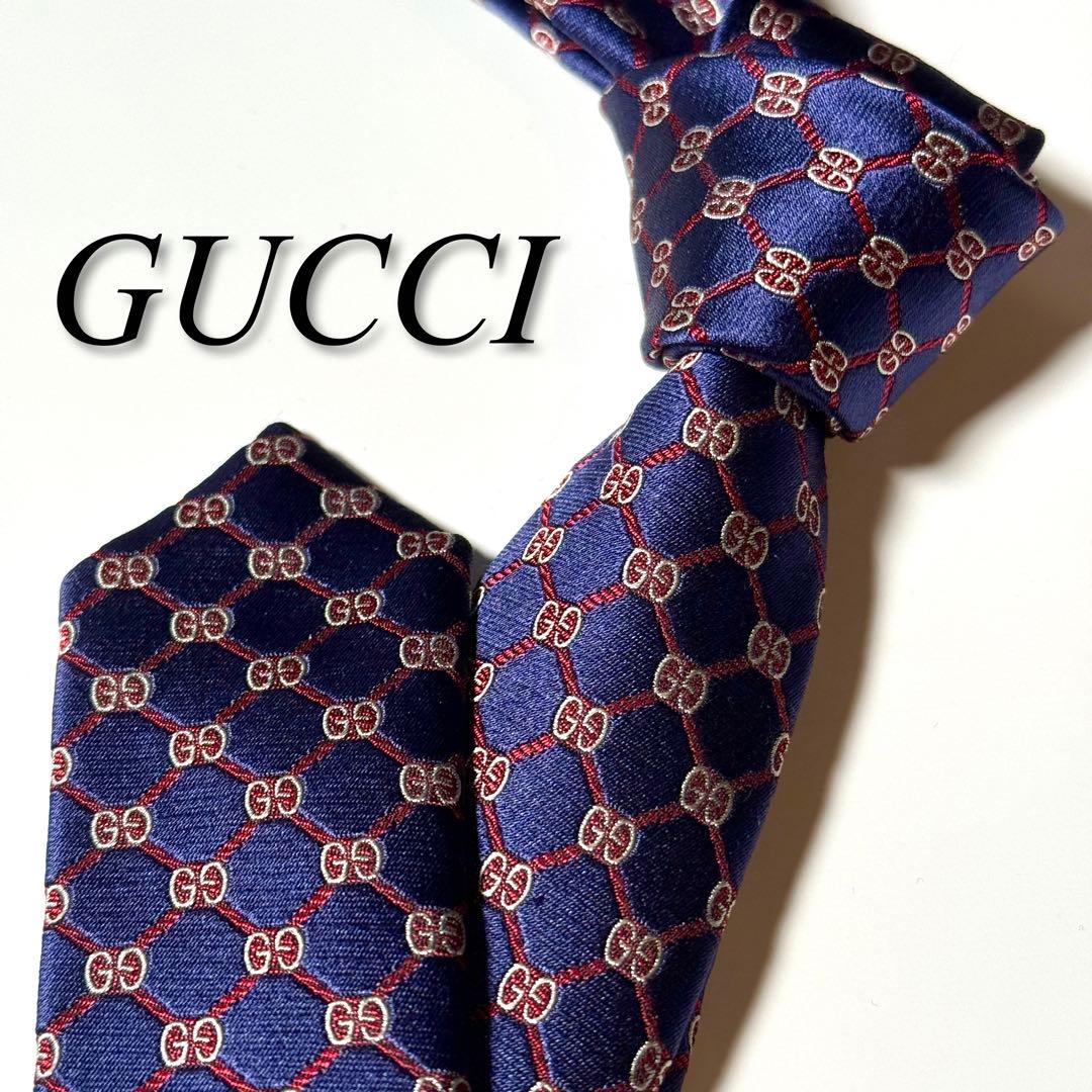 【未使用】 GUCCI グッチ GG柄 ネイビー系 ネクタイ ナロータイ tie