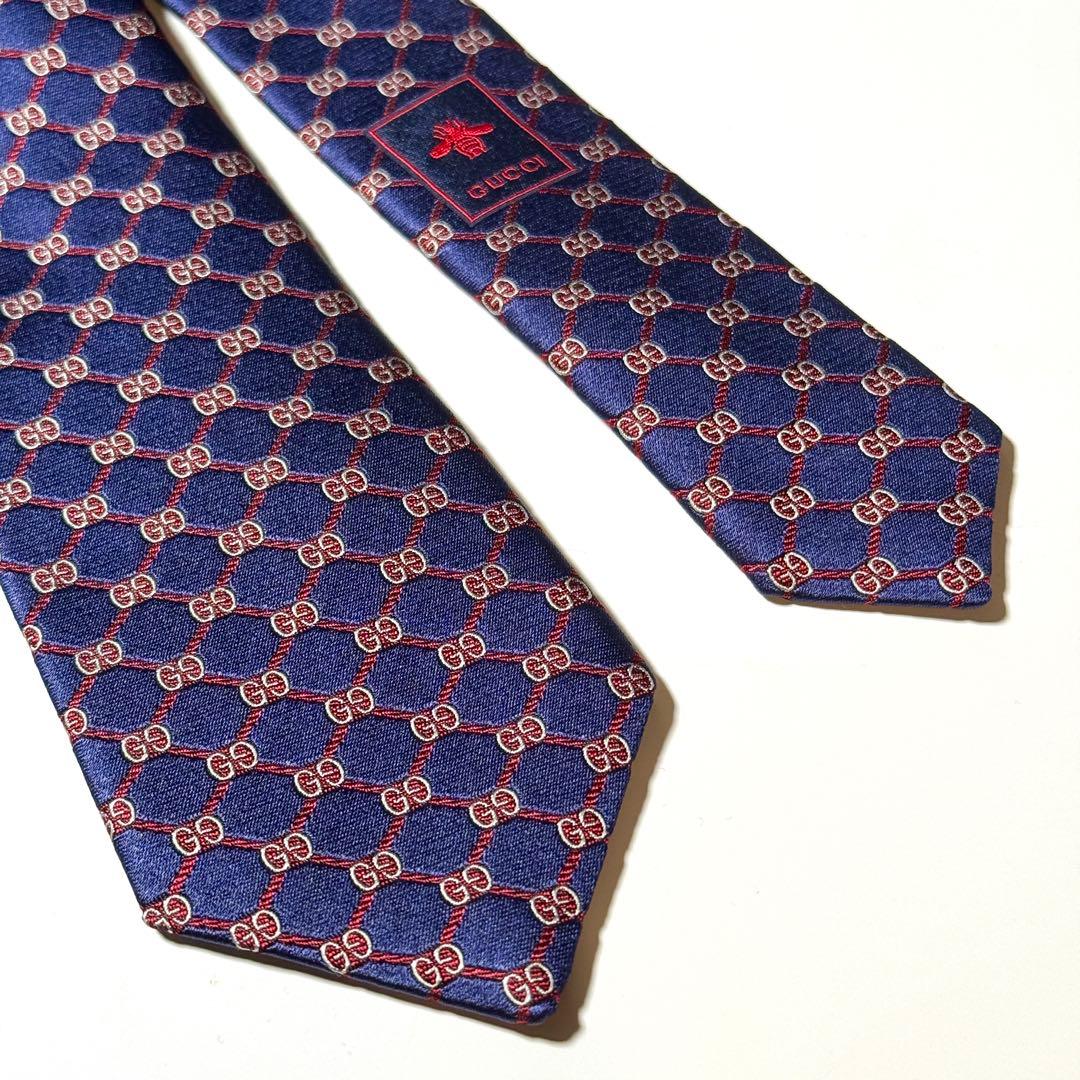 【未使用】 GUCCI グッチ GG柄 ネイビー系 ネクタイ ナロータイ tie